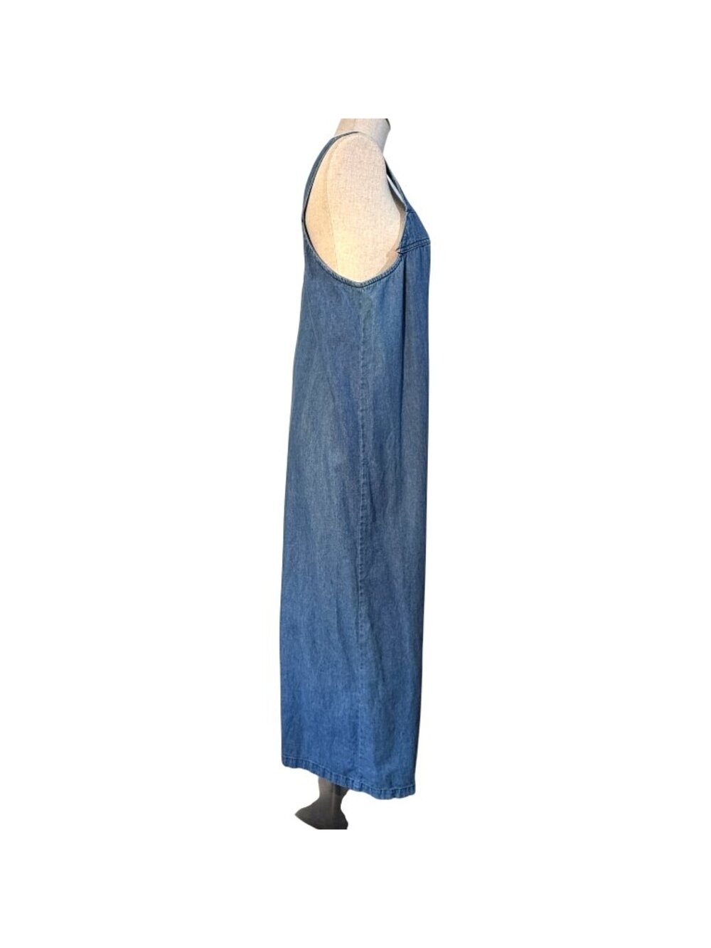 Womens Blue Denim Maxi Dress Button Front Vintage Match Size Medium Made In USA - Picture 3 of 7